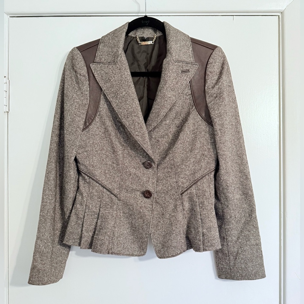 NWOT Bebe Brown Tweed Full Suit - Fitted Blazer and Wide-Leg Pants
